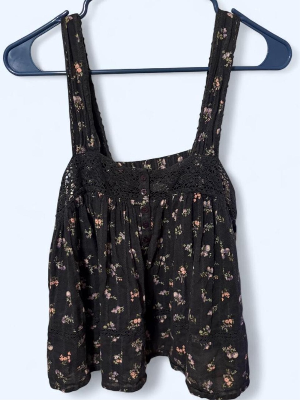 American Eagle Black Floral Babydoll Top Size M